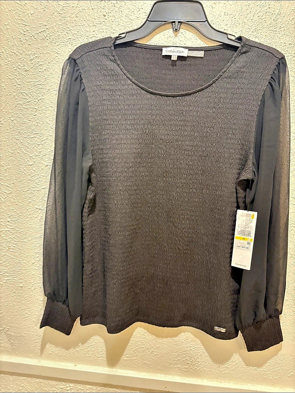 Calvin Klein Long Sleeve Blouse in Black Size Medium NWT